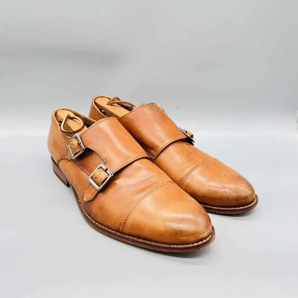 3DM Lifestyle Shoes Mens 9 Brown Leather Double Monk Strap Cap Toe Oxford Dress